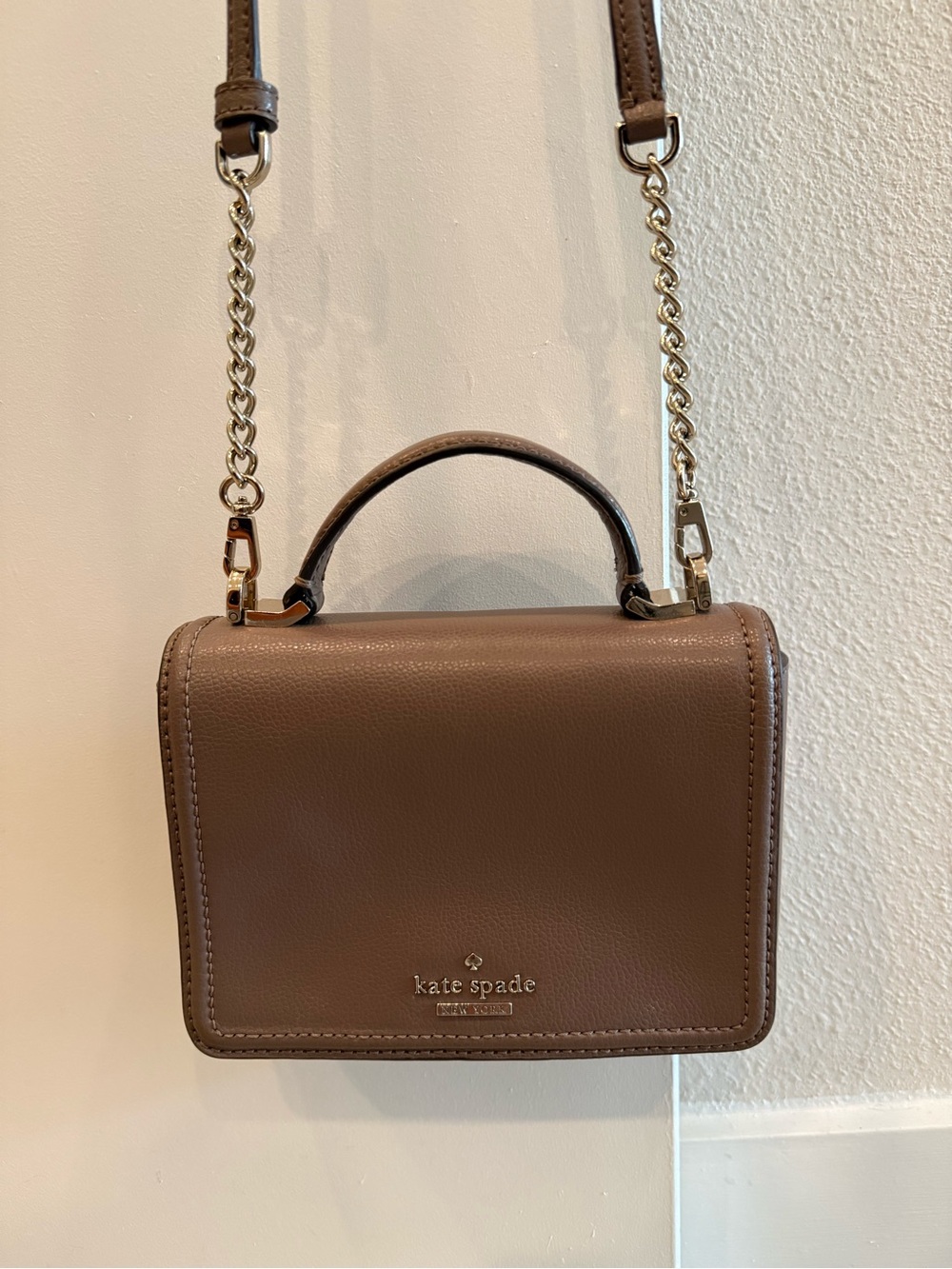 kate spade Brown Leather Satchel with Gold Chain Strap